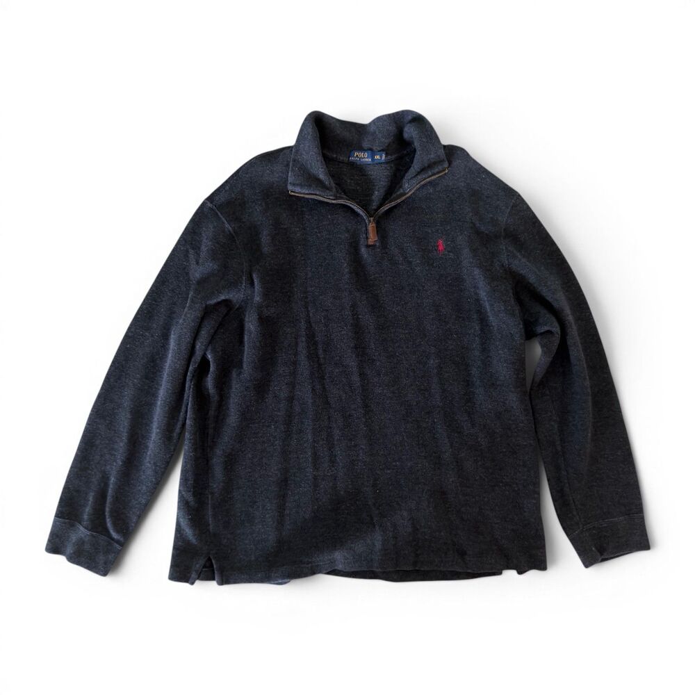 Polo Ralph Lauren Quarter Zip Sweater Mens XXL Gray 100% Cotton Pony Pullover